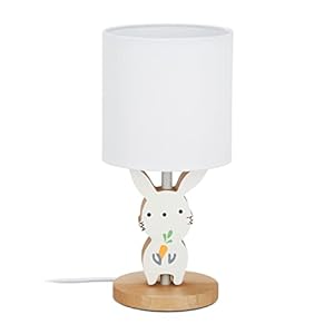 Relaxdays Lampada da Tavolo per Bambini, Bimbi & Bimbe, Paralume in Stoffa, Adorabile Coniglietto, HxD: 36×17 cm, bianco, Nachttischlampe