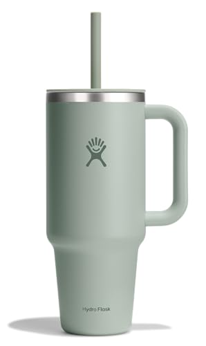 Hydro Flask Travel Tumbler with Handle, Lid and Straw - Insulated Stainless Steel in 40 Oz Tonal Agave Green
