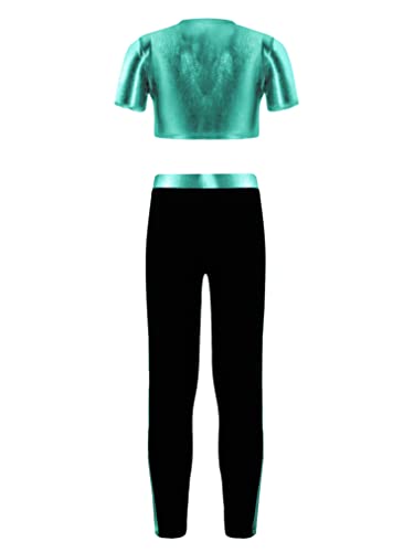 Kids Girls Metallic Crop Tops with Leggings Pants Set 2 Piece Dance Training Outfits Athletic Sport Tracksuit2