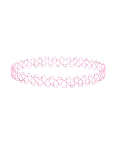 XUENMB 1PC Tattoo Choker Necklace Rainbow Choker 90s Black Tattoo Necklace Colorful Y2K Stretchy Gothic Choker for Women (1pc-pink)