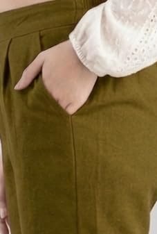 Image of Solid Cotton Woman Trousers Pants Regular Fit Kurti Pant with Drawstring Daily Office Formal Casual Use