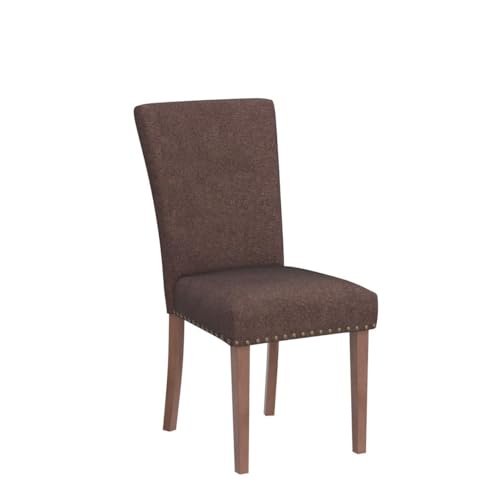 COLAMY Upholstered Parsons Dining Chairs Set of 4, Fabric Dining Room Kitchen Side Chair with Nailhead Trim and Wood Legs - Brown