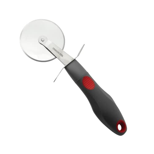 Accesorios De Asador, Kitchen Cortador de Pizza Clásico con Rueda Metálica Afilada EKCO Evolution, Color Gris, 100% Acero Inoxidable de Alta Resistencia, Mango Ergonómico Soft Toch