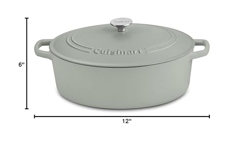 Image of Cuisinart Chef's Classic Enameled Cast Iron Dutch Oven with Lid, Porcelain Enameled Interior, Oven Safe, Induction Compatible, 7-Quart, Oval, Sage
