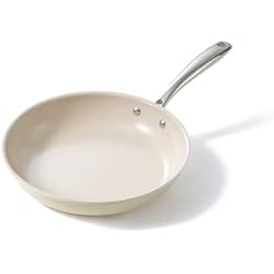 Redchef Ceramic Non Stick Egg Pans, Nonstick Frying Pan Skillet, 8 inch Cooking Pan Non Toxic with Stay Cool Handle for Induction, PTFE & PFAS & PFOA Free, Dishwasher/Oven Safe (Beige White)