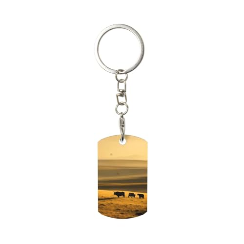 LIXLZH Divertidos llaveros con estampado de vaca de las tierras altas, llaveros de coche, etiquetas de doble cara, rectangular, para mujeres y hombres, blanco, talla única, Blanco, talla única
