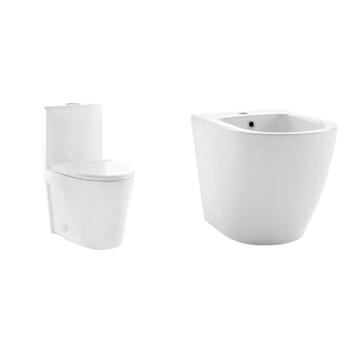 Inodoro monobloque St. Tropez SM-1T254 de Swiss Madison Well Made Forever y bidet SM-BD227, blanco brillante, forma oblonga, descarga dual 1.1/1.6 galones miniatura 1