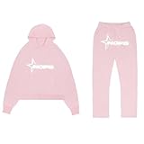 Edumov NOFS Jogginganzug Streetwear Tracksuit für Herren | Buchstaben Drucklose Hoodies und Jogginghosen Y2K Männer | Hip Hop Hose Trainingsanzüge Pullover Lässig Oberteile und Sporthosen, Rosa, S