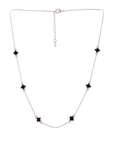 Combo de collar y pulsera de trébol negro y oro rosa en latón DMZ-2993 Talla S
