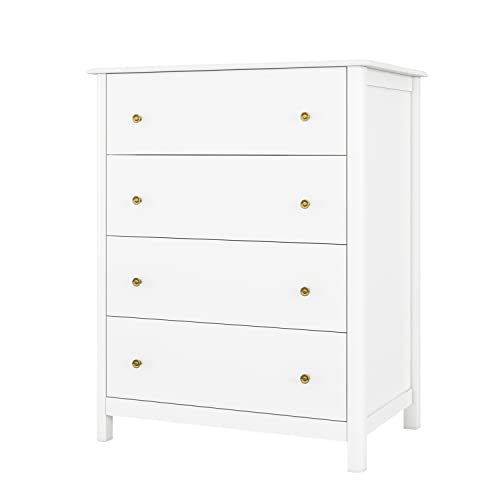 HOUSUIT - Cómoda blanca con 4 cajones, cómoda moderna, cómoda de 4 cajones, clóset de almacenamiento de madera alta para sala de estar, entrada, pasillo, color blanco marfil