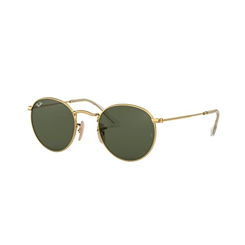 Óculos de Sol Ray-Ban Round Flat - Ouro - Lentes Verde - Tam 53 Óculos de Sol Ray-Ban Round Flat - Ouro - Lentes Verde - Tam 53