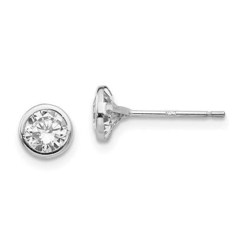 14k White Gold Polished 5mm Bezel Set Cubic Zirconia Post Earrings 5x5mm Stud Earring for Women