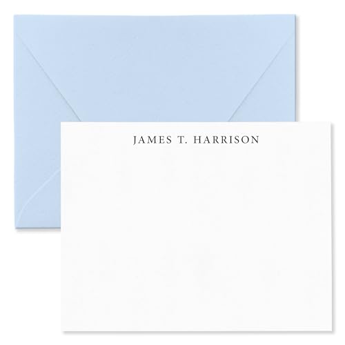 Personalized Stationery Note Cards with Envelopes for Men, Professional Classic Simple Design Mens Handmade Stationary Thank You Notecards, Choose your Colors and Set Size (Font Style #1)