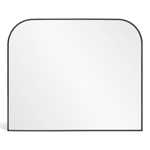 Image of Minuover Modern Large Wall Mirror, Modern Mantel Minimalist Home Decor, Brushed Black Metal Framed Arched Mirror for Living Room, Bedroom, Fireplace, Mantle, Entryway, Bathroom, 36" x 30", Black