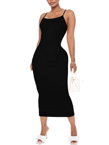 Image of Women's Midi Bodycon Tight Dress - Spaghetti Strap Summer Casual Leopard Cheeath Print Club Party Long Fitted Slip Dresses