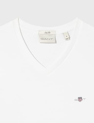 GANT T-Shirt Slim Shield à col en V pour Homme, Blanc., S