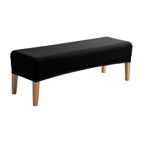 Image of HOKIPO 'SereneSolids' 140 GSM Polyester Blend Stretchable Dining Bench Slipcover, Black (AR-6245-BLK)