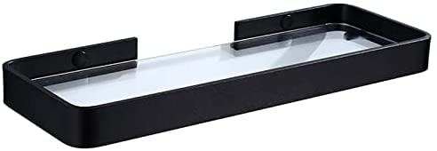 ELUKHT Floating Shelves Shower Caddy Bathroom Shelf Glass Shelf Square Bathroom Glass Shelves Black Bathroom Shelf Aluminum Shower