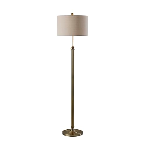 Adesso Antique Brass Floor Lamp with Oatmeal Linen Shade Adjustable Height Accent Light for Bedroom Living Room or Home Office up to 65.5 Tall