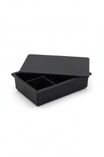 Image of Ice Cube Molds with Lid,Big Silicone Ice Cube Tray for Whiskey,2Inch Square Ice Cube Tray,Easy-Release Ice Mold,Giant Ice Cubes for Bourbon Cocktail (1, Full Black)