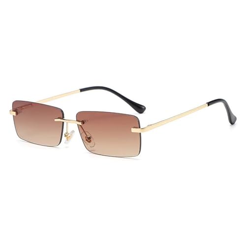 Image of Dervin UV Protected Retro Rectangular Rimless Sunglasses with Spring Hinges for Men and Women