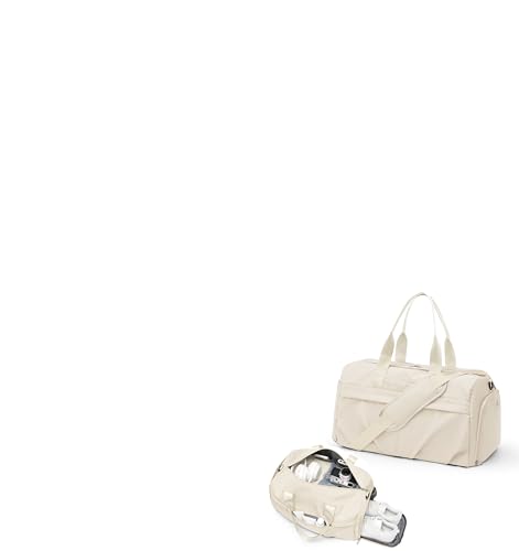 Gym Bag for Women Men with Shoe Compartment, Sport Duffel Bag, Waterproof Travel Weekender Overnight Carry on Bag for Yoga with Trolley Sleeve, Beige