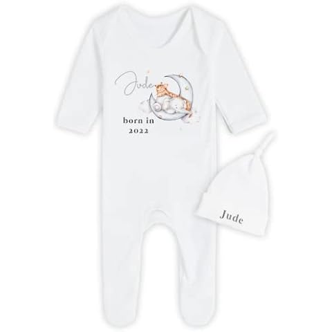 Personalised Baby Grow and Hat Set Baby Outfit Hello World Baby Outfit New Baby Clothes Boy Girl Born in 2022 Outfit (Newborn) Cover