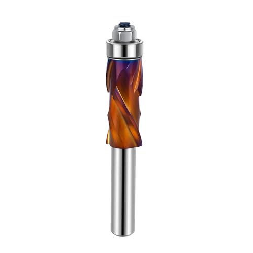 SpeTool Coated Flush Trim Router Bit 1/2 Shank Up&amp;Down Compression, Bottom Bearing Extra Long Flush Cut Template Pattern Router Bit for Woodworking Trimming
