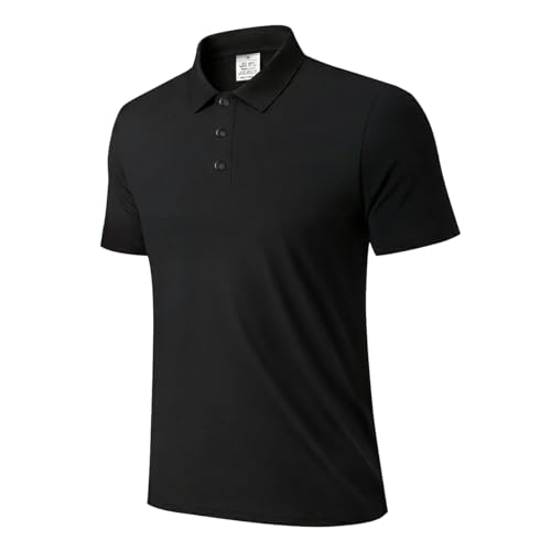 Image of ZENGVEE Men's Polo Shirts Short Sleeve Quick Dry Golf Polo Shirt for Men Adult UK Breathable Outdoor Sport Casual Work Golf Tennis Tops Classic Polo Collared T-Shirts(P8050-Black-M)