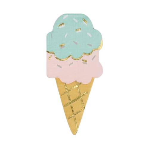 Coterie Ice Cream Cone Paper Napkins (25 per Pack) Ice Cream Cone-Shaped Party Napkins for Birthday parties barbecues pool parties sundae party and more | 3-Ply Disposable | 7.5 x 3