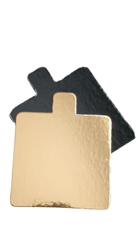 Lot de 100 Supports à Gâteaux 8 x 8 cm avec Languette -Carré- Carton - Or/Noir - Présentoir à Gâteaux Semelles à Gâteaux- Cake Board with Handle -...