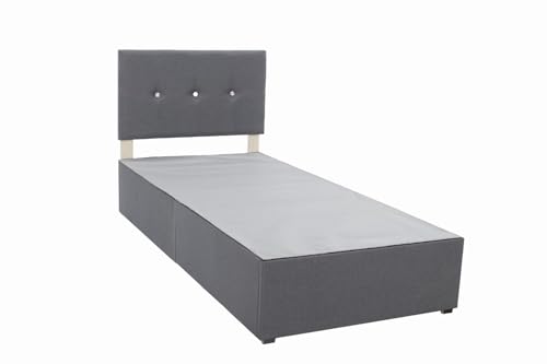 Panana Platform Bed Frame with/without Storage Drawers & Height Headboard Grey Linen Fabric Divan Bed Mattress Foundation with Metal Slats (3FT Single with Crystals Headboard No Drawer)