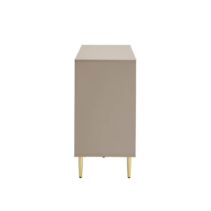 Image of Wooden Chest of Drawers | 6 Drawers Dresser Console Cabinet For Bedroom, Living Room, Drawing Room & Office | Sideboard | Multipurpose Storage | HDMR Premium Wood & Iron | Taupe & Golden