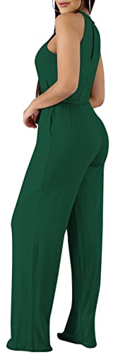 Yajedo Jumpsuits For Women Dressy Halter Sleeveless Elegant Wide Leg Pants High Waist Jumpsuit With Belt(Green M) #TOP3