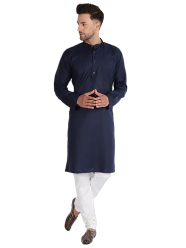 Image of LookMark Men's Cotton Blend Regular Fit A-Line Kurta Shirt