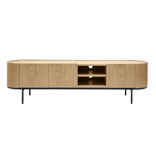 Miliboo Meuble TV Design Bois Clair et métal Noir avec rangements L180 cm Skye