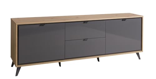 Mobile Porta TV della Linea CORNICE con 2 Ante e 2 Ribalte Madia Soggiorno Moderno LxAxP 182.8x63.4x40.7 cm Rovere Oak Mielato e Grigio Titanio Made in Italy