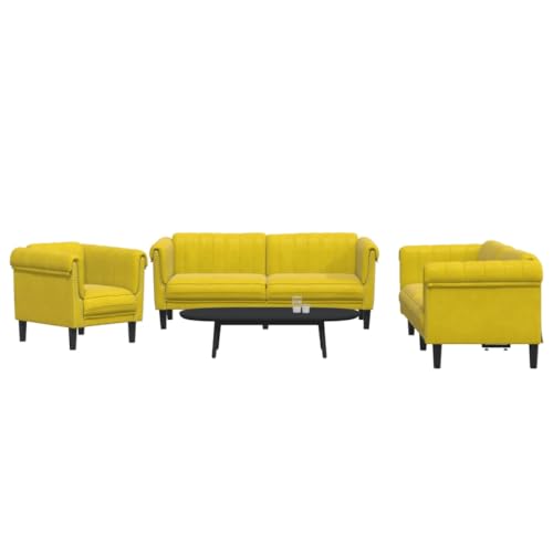 vidaXL Sofagarnitur 3-TLG., Sessel Couch Sofa für Wohnzimmer, Loungesofa Polstersofa mit Stützbeinen, Couchgarnitur Sitzmöbel, Modern, Gelb Samt – Bild 5