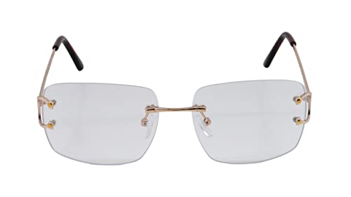 FLAWLESS EYEWEAR Retro Rimless Rectangle Sunglasses for Women Tinted Lens Gold Metal Art Décor Fashion Vintage Buffs Glasses2