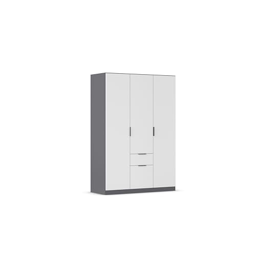 Rauch Möbel Glasgow Drehtürenschrank, Kleiderschrank, Schrank, Garderobe 3-türig, 2 Schubladen, Farbe Weiß/Grau metallic, Griffprofil Grau metallic, 136x197x54cm Rauch Möbel Glasgow Drehtürenschrank, Kleiderschrank, Schrank, Garderobe 3-türig, 2 Schubladen, Farbe Weiß/Grau metallic, Griffprofil Grau metallic, 136x197x54cm