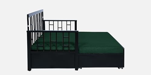 Image of 3 Seater Metal Sofa Cum Bed with Hydraulic Storage | Queen Size Sofa Cum Bed | Matte Black Finish with Red Black Design