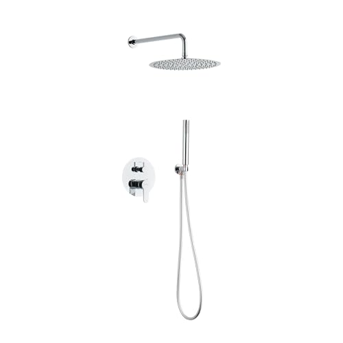 Cofan Ensemble de douche encastré avec conception ronde et finition chromée | Pulvérisateur avec 2 fonctions | Douche mitigeur 2 voies | Installation murale | Pulvérisateur et poignée inclus