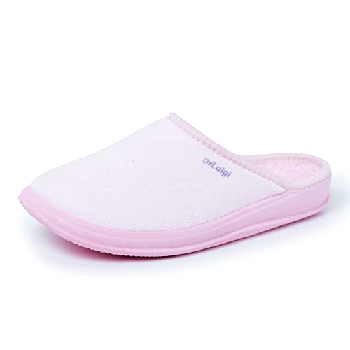 Women Stylish Wide Medical Slippers - Memory Foam Padded Easily Adjustable Sole Indoor Outdoor Italian Cotton Slippers - Relieves Pressure Improves Peripheral Blood Circulation - 7 F, Pink