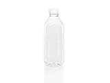 (6) 32 oz. Clear Food Grade Square Plastic Juice Bottles with White Tamper Evident Caps 6/Pack