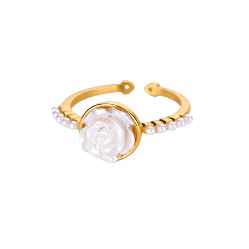 Anillos abiertos de flores de rosa de acero inoxidable hipoalergénico que no mancha