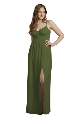 David's Bridal Chiffon Spaghetti Strap A-Line Dress with Slit