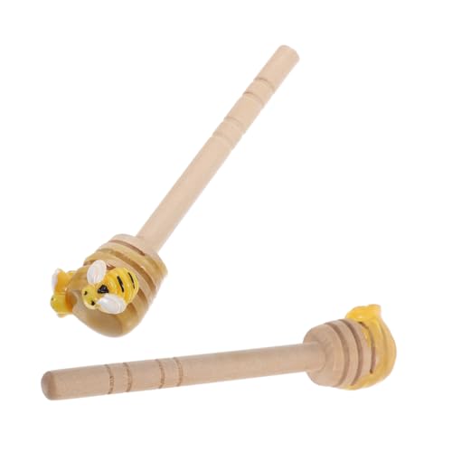 SHOWERORO 2pcs Wooden Honey Stirrer Sticks Bee Decor for Coffee Jam Dessert Display