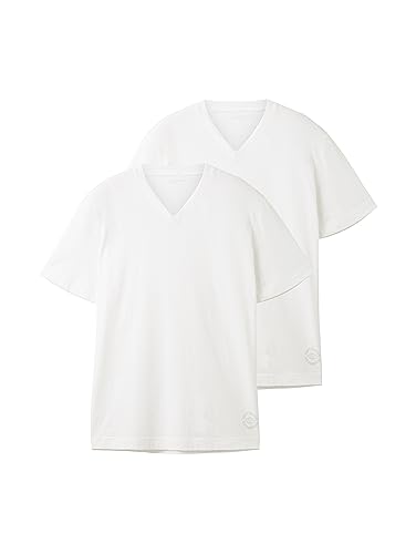 TOM TAILOR Herren 1037738 Doppelpack T-Shirt mit V-Ausschnitt aus Baumwolle, 20000-White, XXXL (2er Pack)