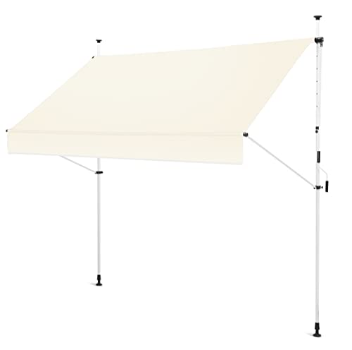 Gartenfreude Klemmmarkise 200 x 120 Sonnenschutz Balkonmarkise Campingmarkise ohne Bohren, Weiß – gerader Schnitt, 4900-1520-208