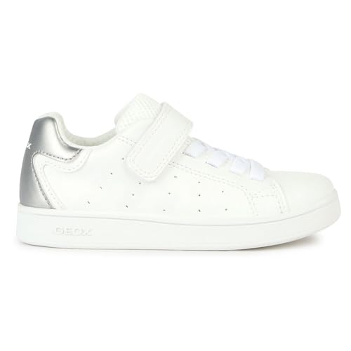 Geox Ragazza J Eclyper Girl A Sneaker, White Silver, 35 EU